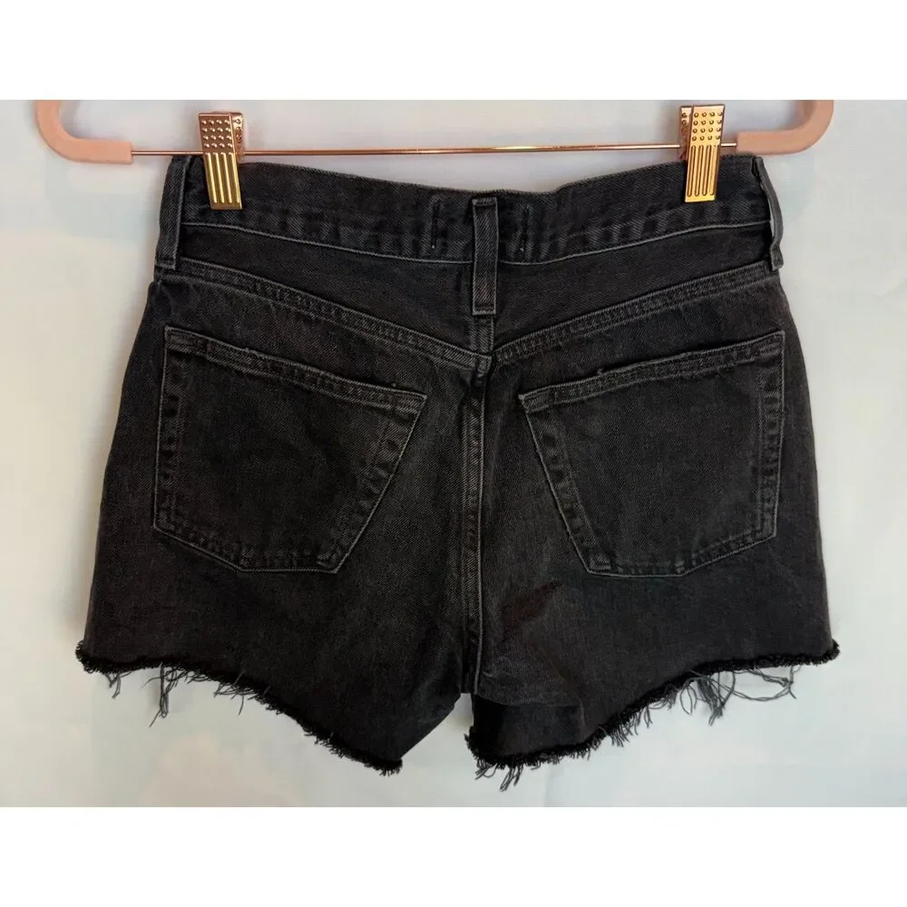 AGOLDE Parker Long Frayed Hem Button Fly Black Denim Cutoff Shorts Size 23